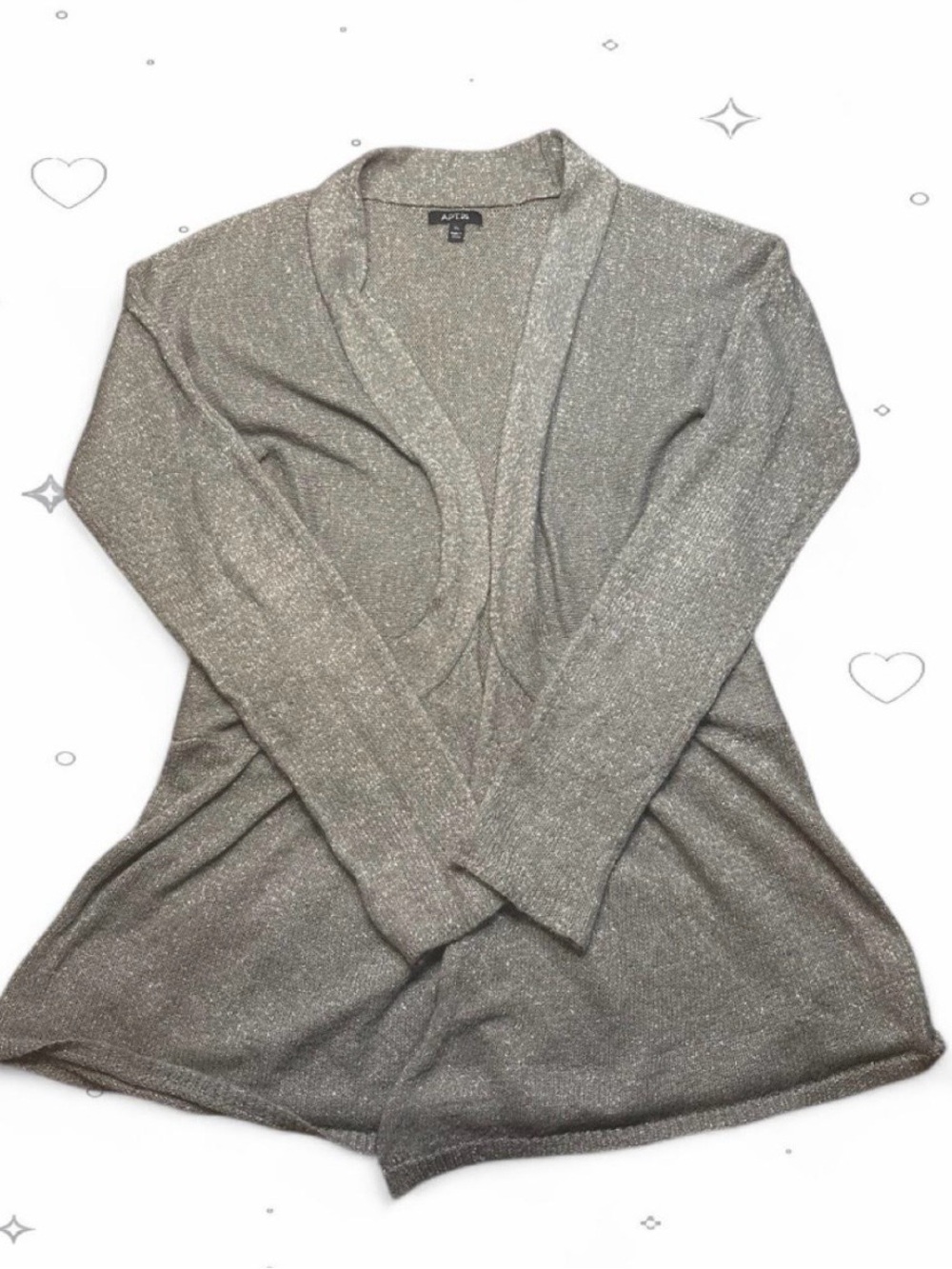 Apt. 9 Womens XL Silver Metallic Cardigan Sweater Open Front Peplum